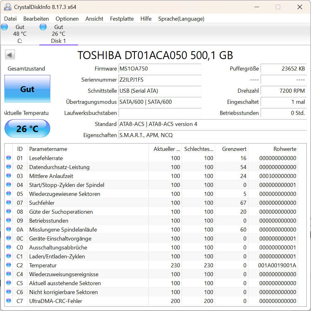 Toshiba DT01ACA050 - 500GB Festplatte 7200RPM SATA 3 - 500 GB