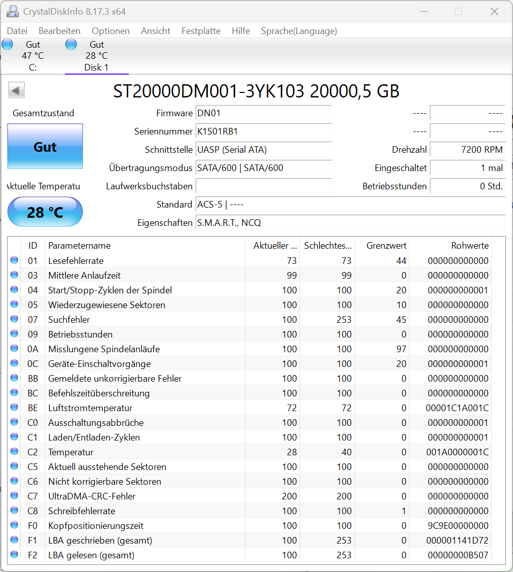 Seagate BarraCuda ST20000DM001 Festplatte HDD - 20TB 3,5" SATA3 CMR 20 TB DN01