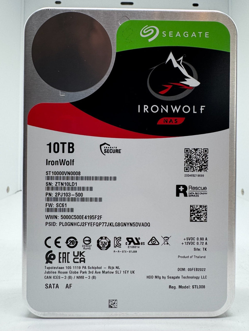 Seagate IronWolf ST10000VN0008 NAS HDD - 10TB 3,5 Zoll SATA3 CMR 10 TB -LD1