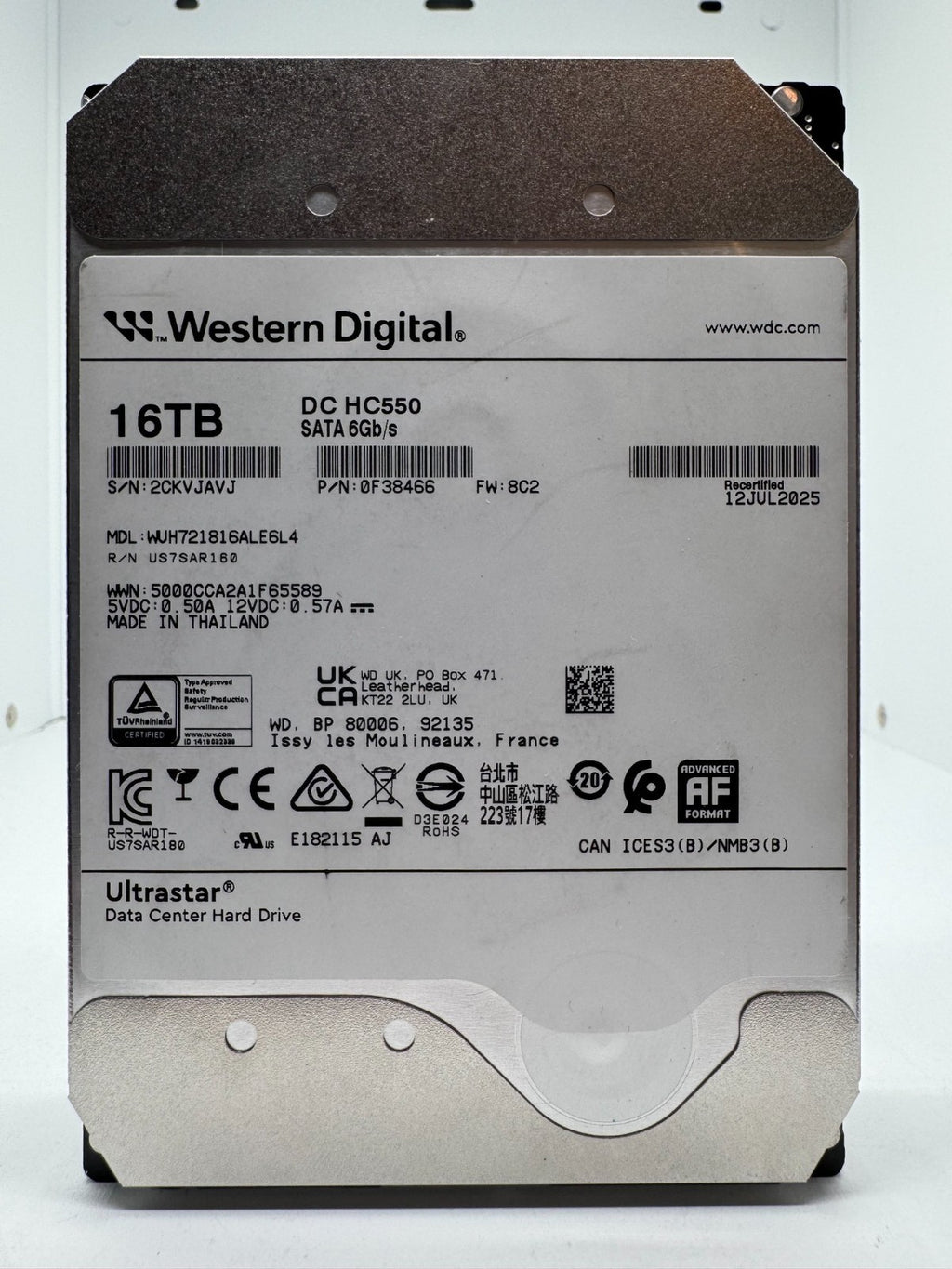 Western Digital Ultrastar DC HC550 16TB Festplatte SATA3 WUH721816ALE6L4 -AVJ