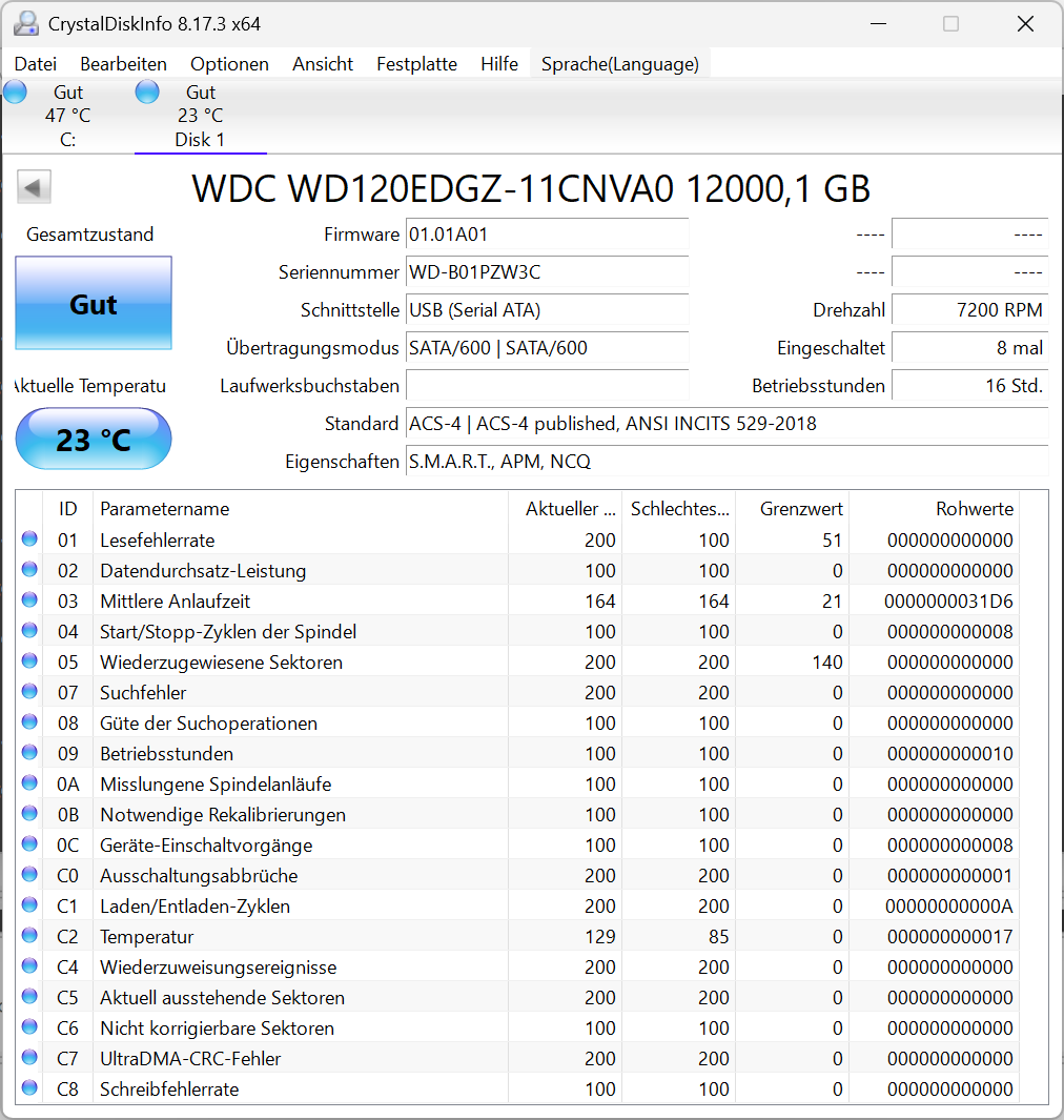 Western Digital WD120EDGZ interne Festplatte 12TB 7200upm SATA3 HDD 3,5 Zoll W3C