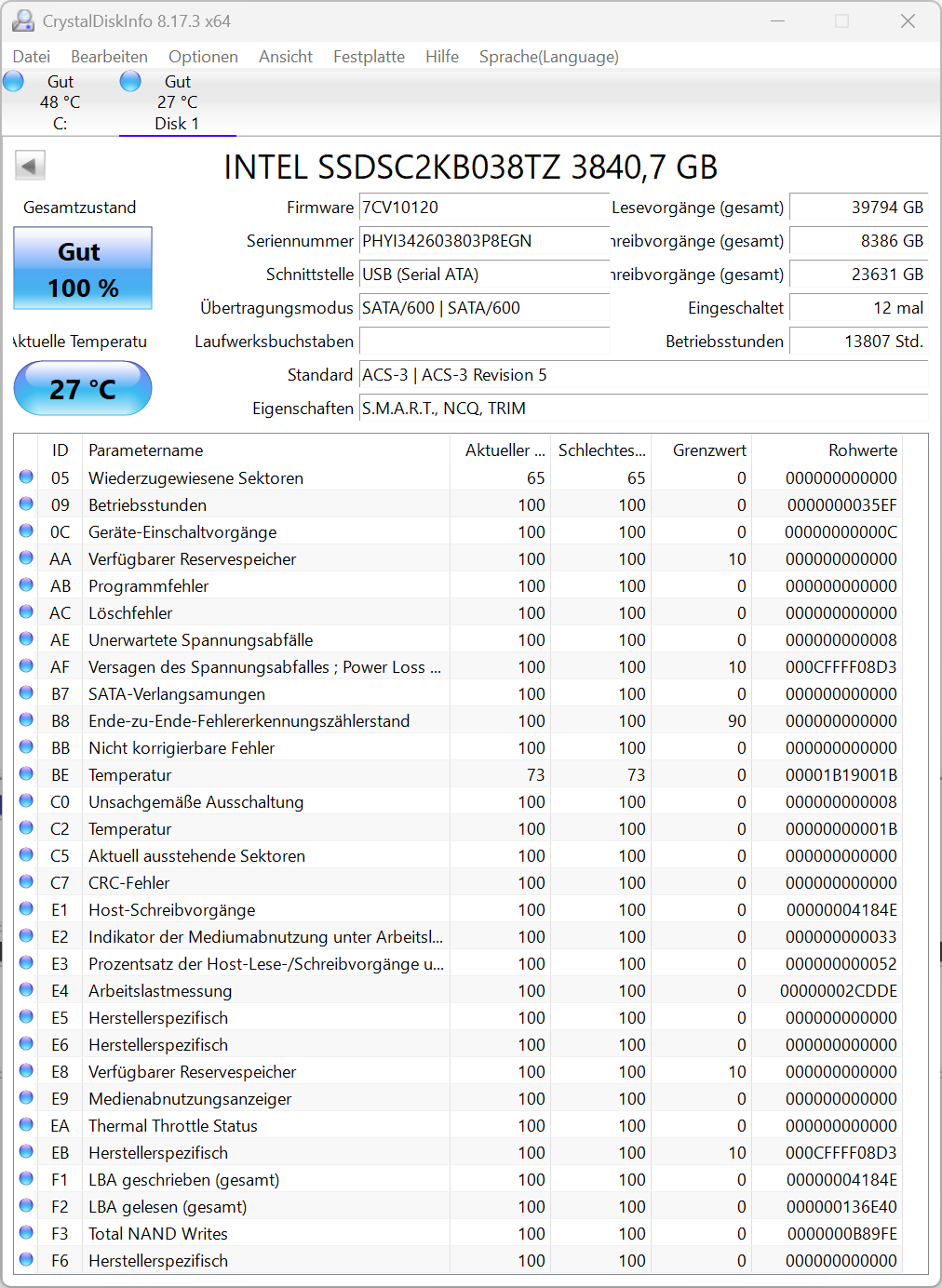 Intel SSD D3-S4520 SERIES 3,84TB interne Festplatte 2,5" SATA3 (SSDSC2KB038TZ)