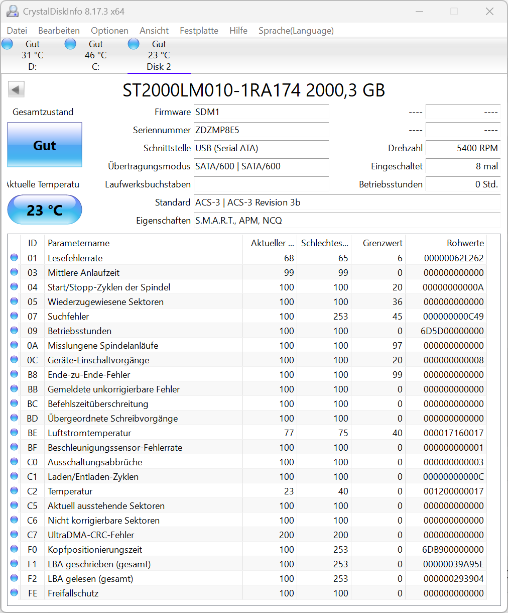Seagate BarraCuda 2TB Interne Festplatte ST2000LM010 2,5" HDD SATA3