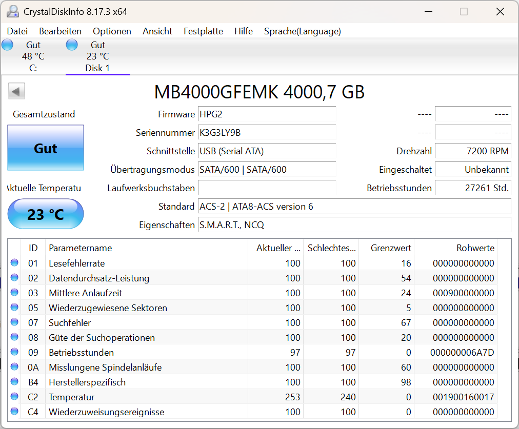 HP MB4000GFEMK HGST HUS726040ALA614 interne Festplatte 4TB  SATA3 3,5" 4 TB  Y9B
