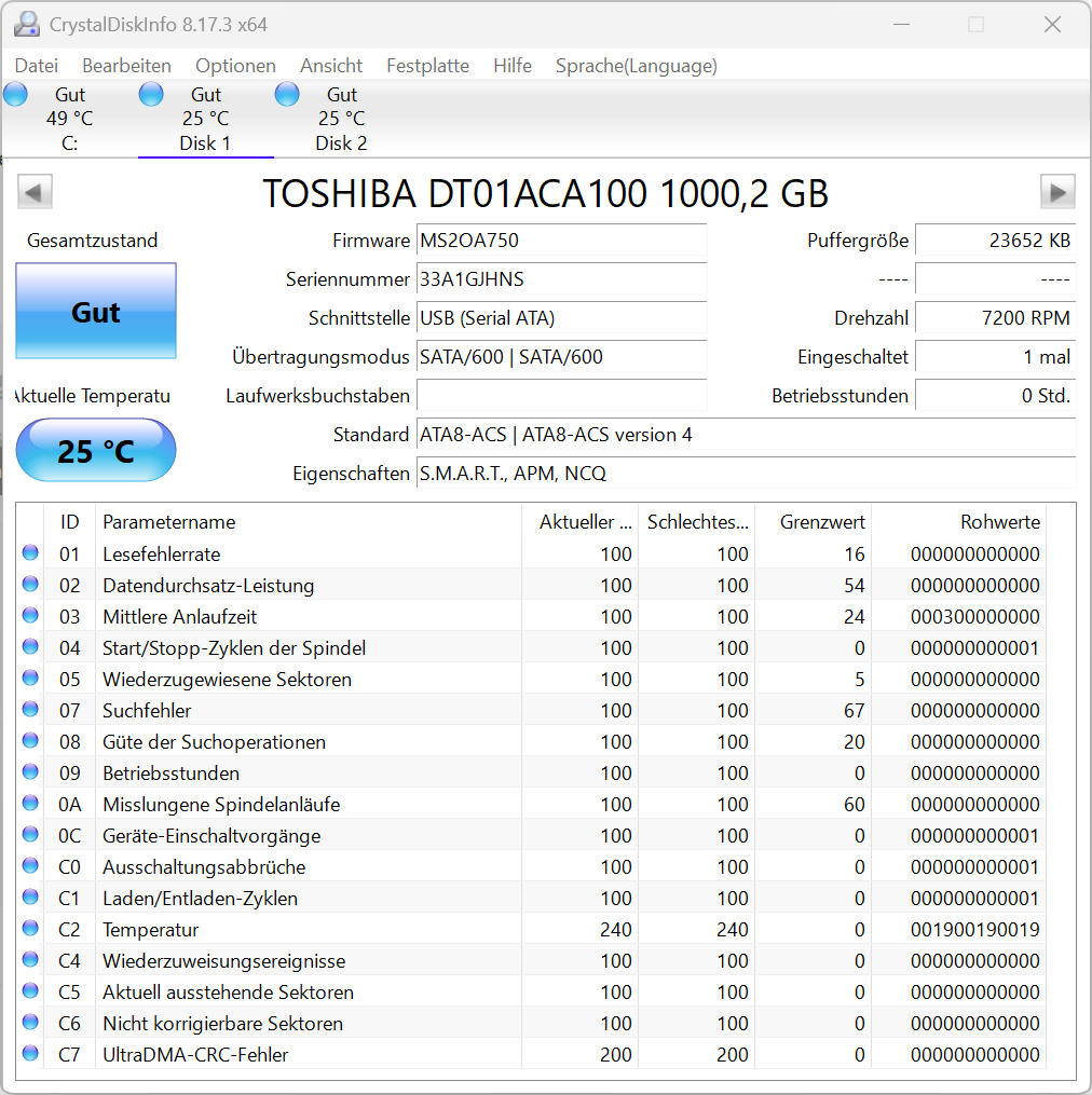 Toshiba DT01ACA100 Festplatte 1TB intern 3.5" SATA3 7200rpm 1TB Desktop HDD -ref