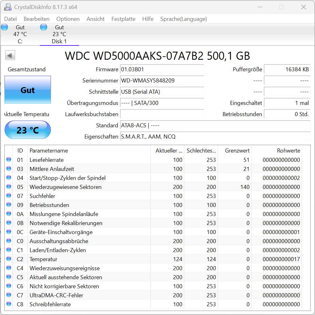 Western Digital WD5000AAKS - WD Blue 500GB interne Festplatte SATA -209