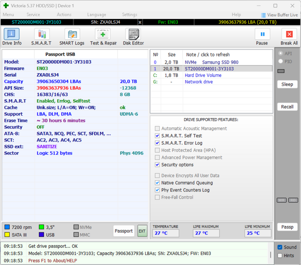 Seagate BarraCuda ST20000DM001 Festplatte HDD - 20TB 3,5" SATA3 CMR 20 TB -SJ4
