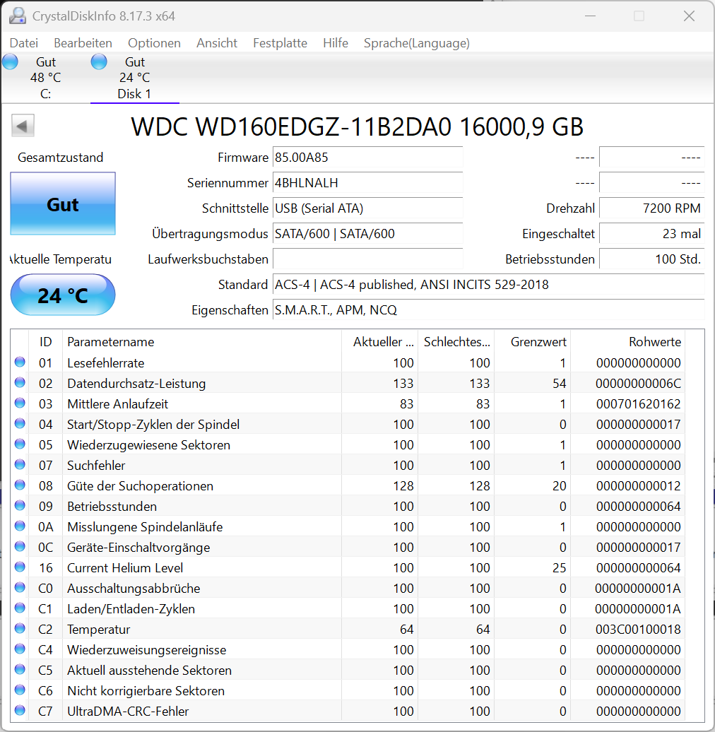 Western Digital WD160EDGZ interne Festplatte 16TB 7200upm SATA3 HDD 3,5 Zoll ALH