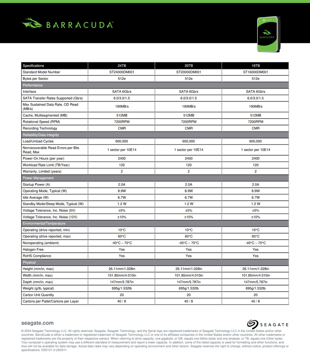 Seagate BarraCuda ST16000DM001 - 16TB interne Festplatte 3,5" SATA3 CMR 16 TB