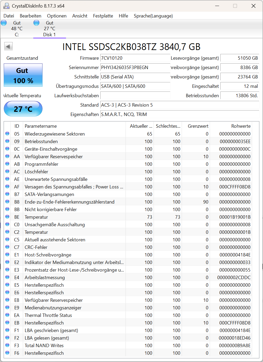 Intel SSD D3-S4520 SERIES 3,84TB interne Festplatte 2,5" SATA3 (SSDSC2KB038TZ)