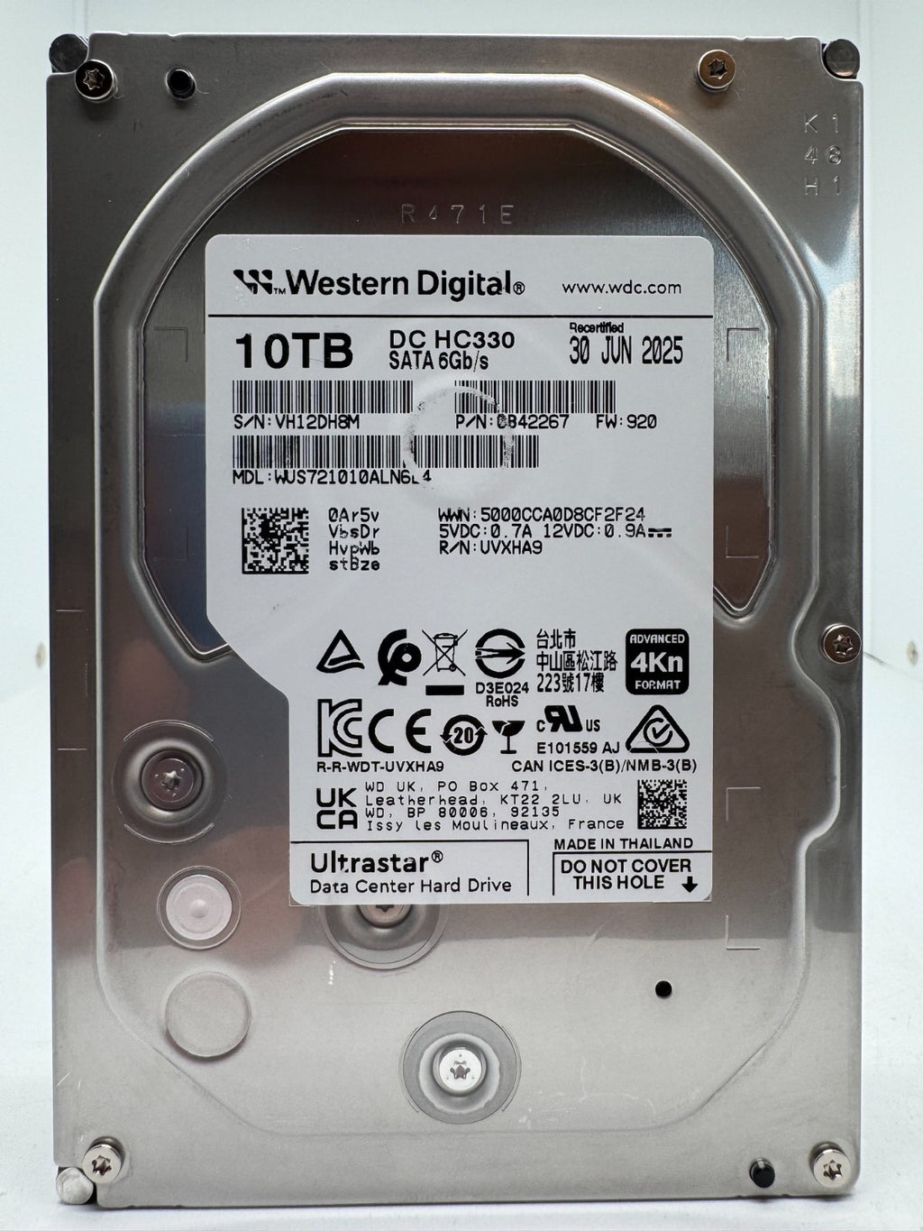 Western Digital Ultrastar DC HC330 10TB Festplatte SATA3 WUS721010ALN6L4 -H8M
