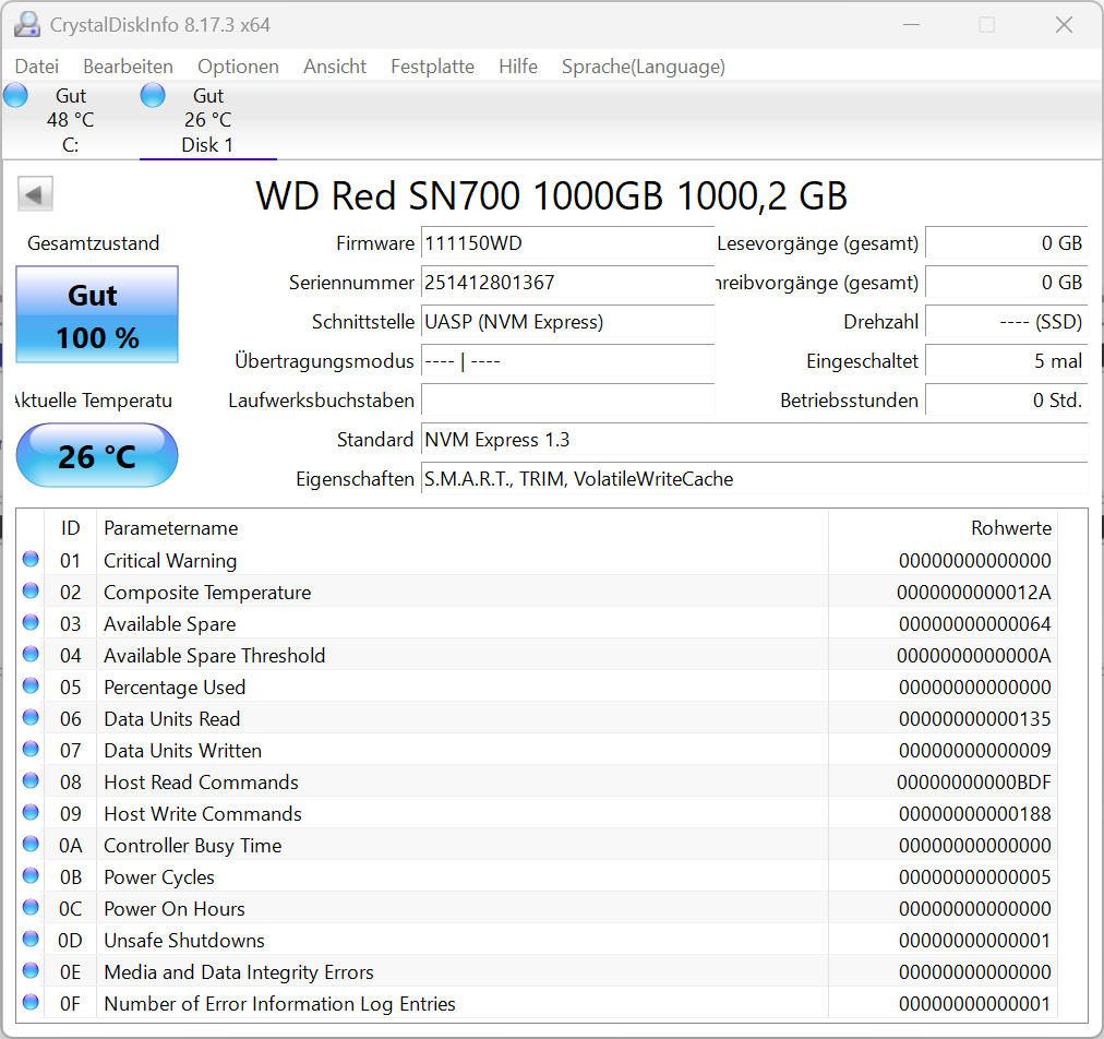 Western Digital Red SN700 1TB NVMe SSD interne Festplatte (WDS100T1R0C) -367