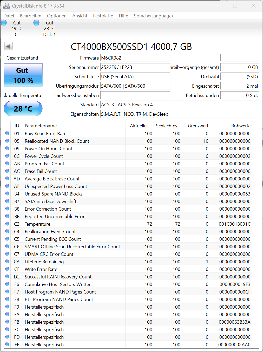 Crucial BX500 SSD 4TB 2.5 Zoll SATA 6Gb/s (CT4000BX500SSD1) 4 TB