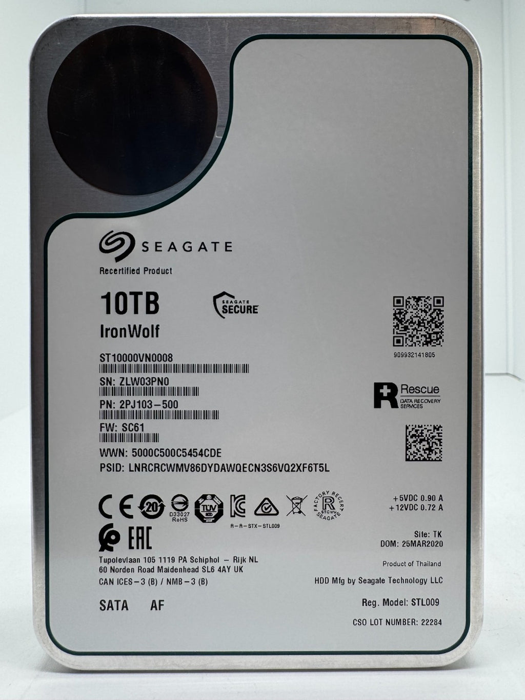 Seagate IronWolf ST10000VN0008 NAS HDD - 10TB 3,5 Zoll SATA3 CMR 10 TB -PN0
