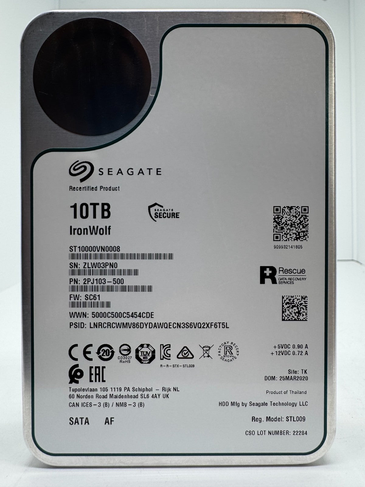 Seagate IronWolf ST10000VN0008 NAS HDD - 10TB 3,5 Zoll SATA3 CMR 10 TB -PN0