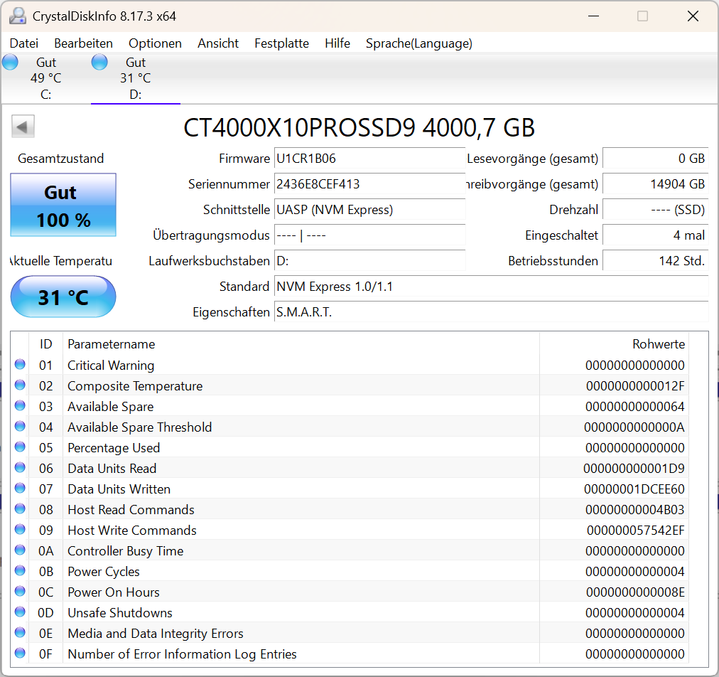 Crucial Portable SSD X10 Pro 4TB USB-C Tragbare externe SSD (CT4000X10PROSSD9)