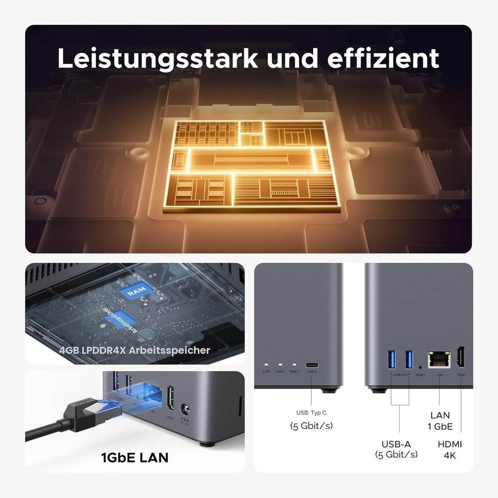Ugreen NASync DH2300 inkl. 8TB (2x 4TB Toshiba Festplatte) Desktop NAS