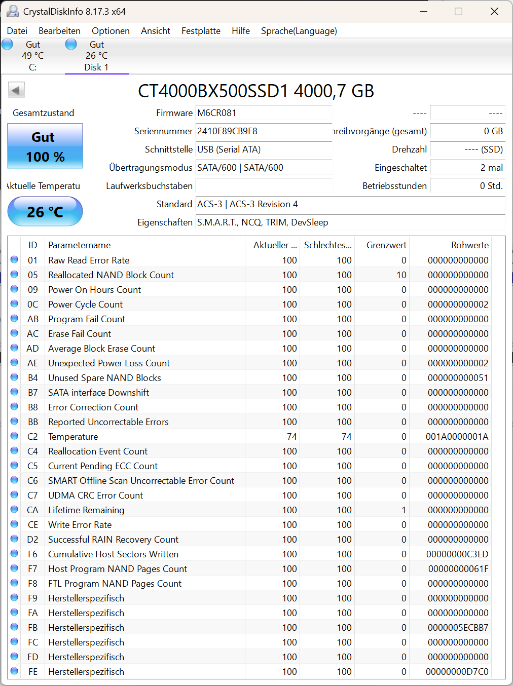 Crucial BX500 SSD 4TB 2.5 Zoll SATA 6Gb/s (CT4000BX500SSD1) 4 TB