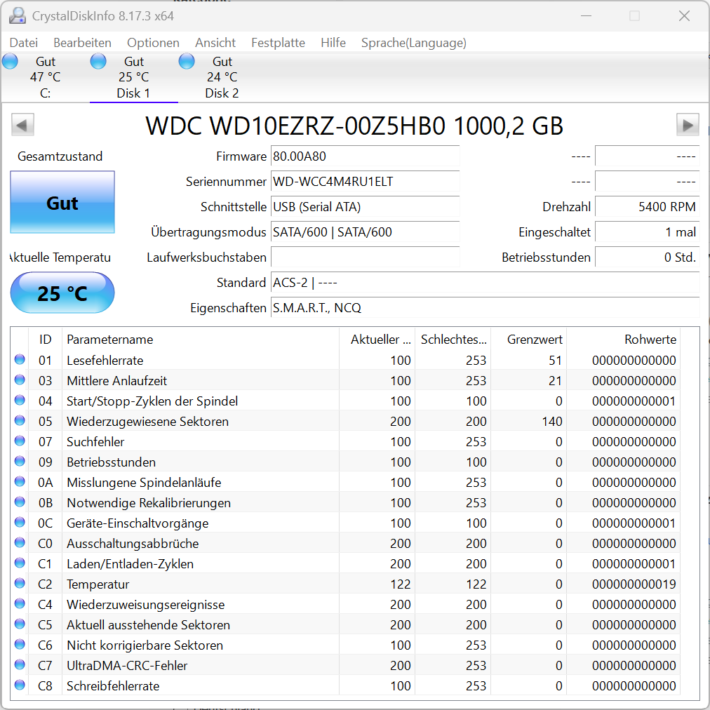 Western Digital WD10EZRZ 00Z5HB0 - WD Blue 1TB Festplatte 5400RPM SATA 3 -1 TB