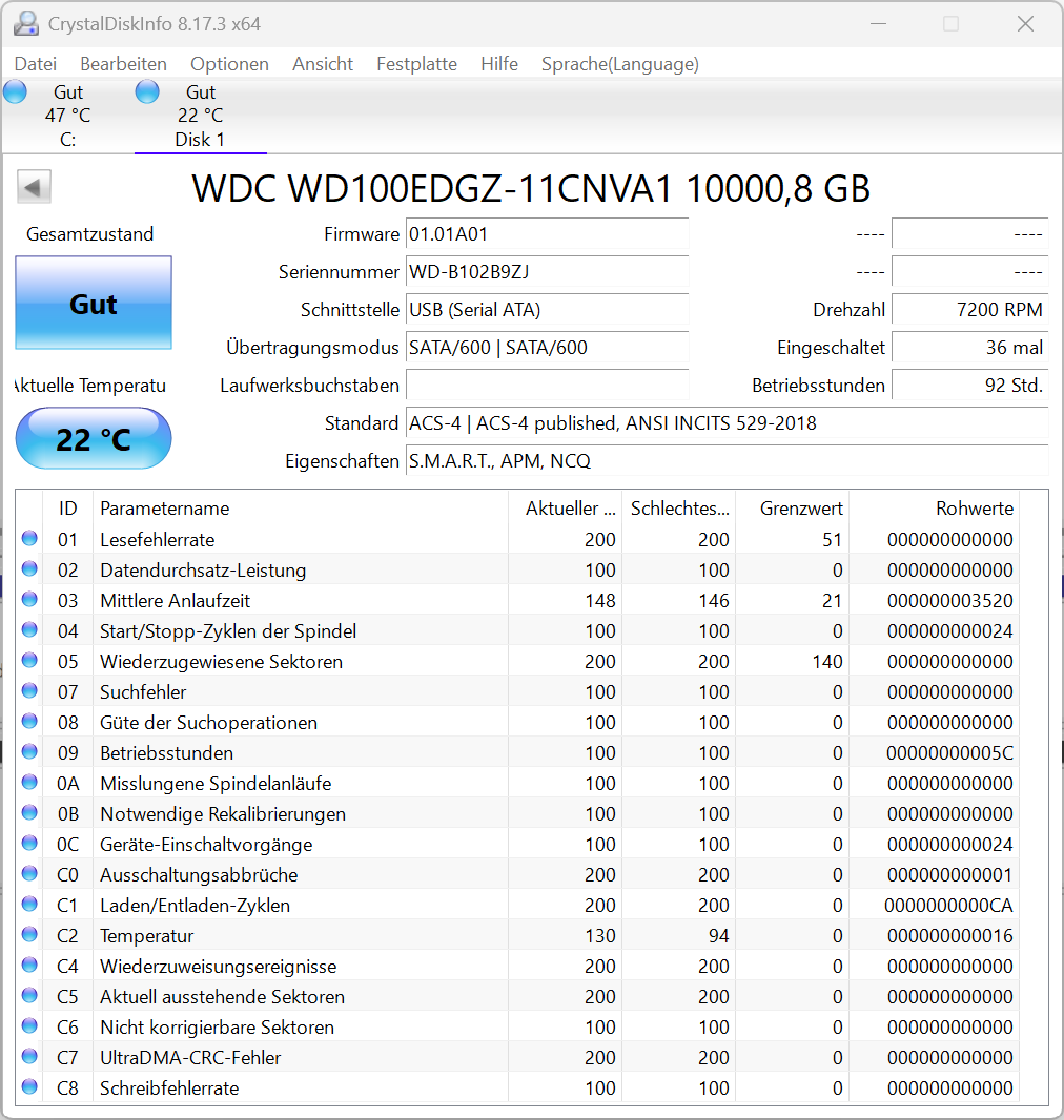 Western Digital WD100EDGZ interne Festplatte 10TB 7200upm SATA3 HDD 3,5 Zoll 9ZJ