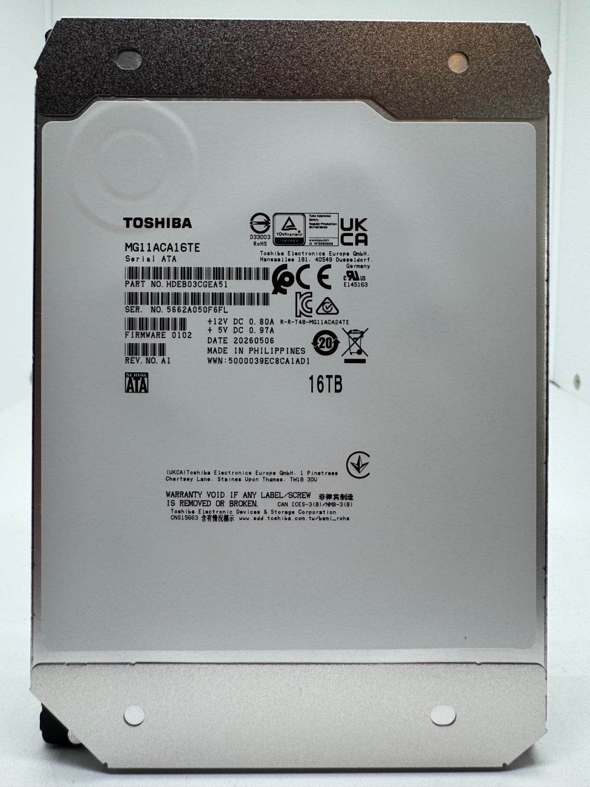 Toshiba MG11ACA16TE Festplatte 16TB intern 3.5" SATA3 7200rpm 24/7 NAS-geeignet