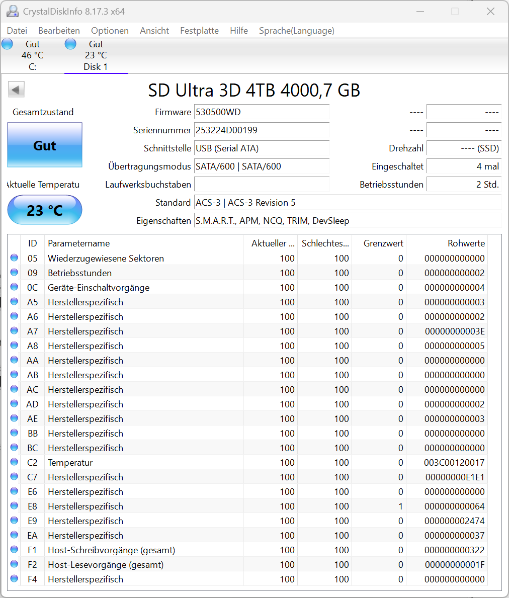 SanDisk Ultra 3D 4TB SSD interne Festplatte (SDSSDH3-4T00) 4 TB - 100%