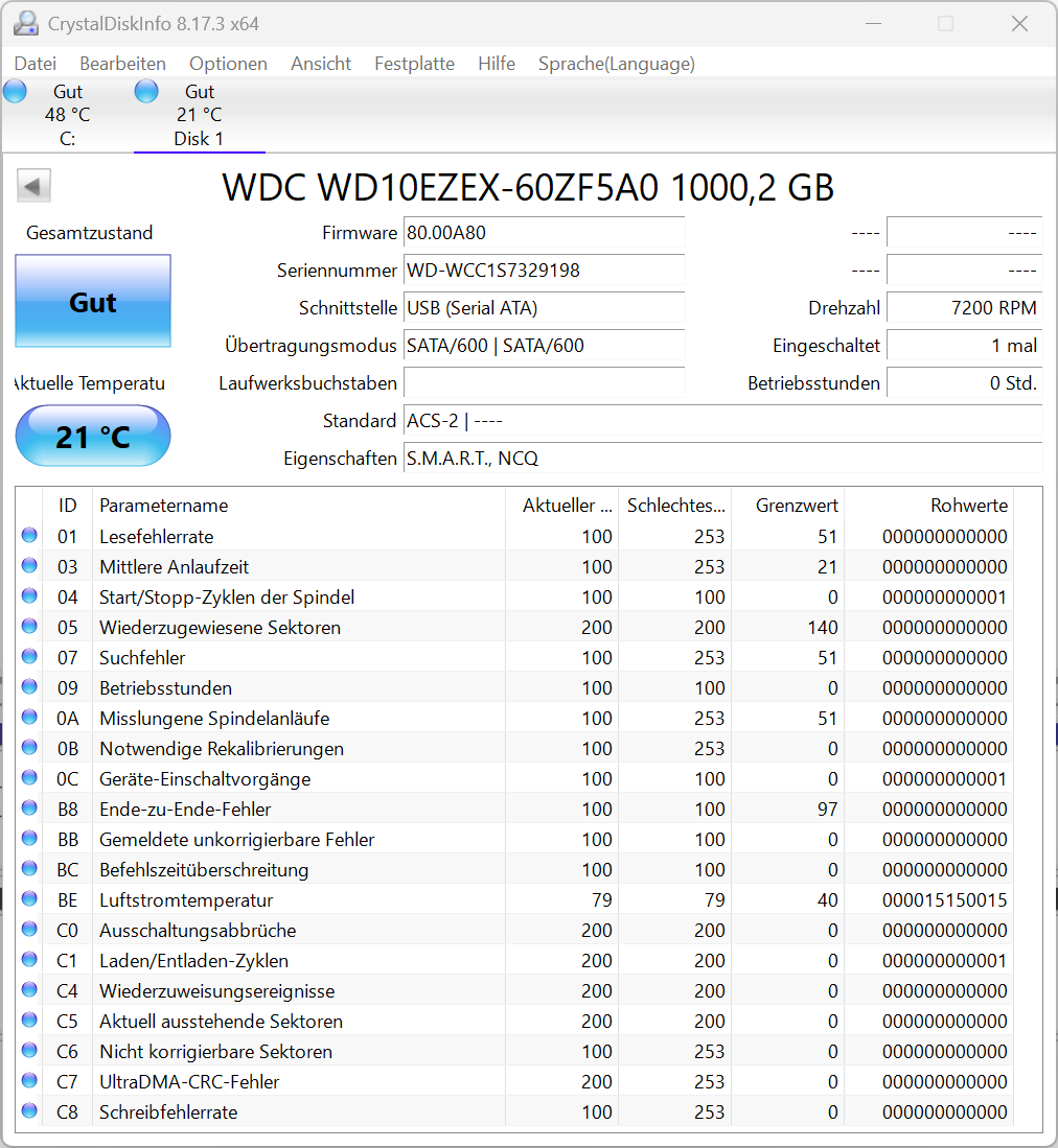 Western Digital WD10EZEX - WD Blue 1TB Festplatte 7200RPM SATA 3 -1 TB -198