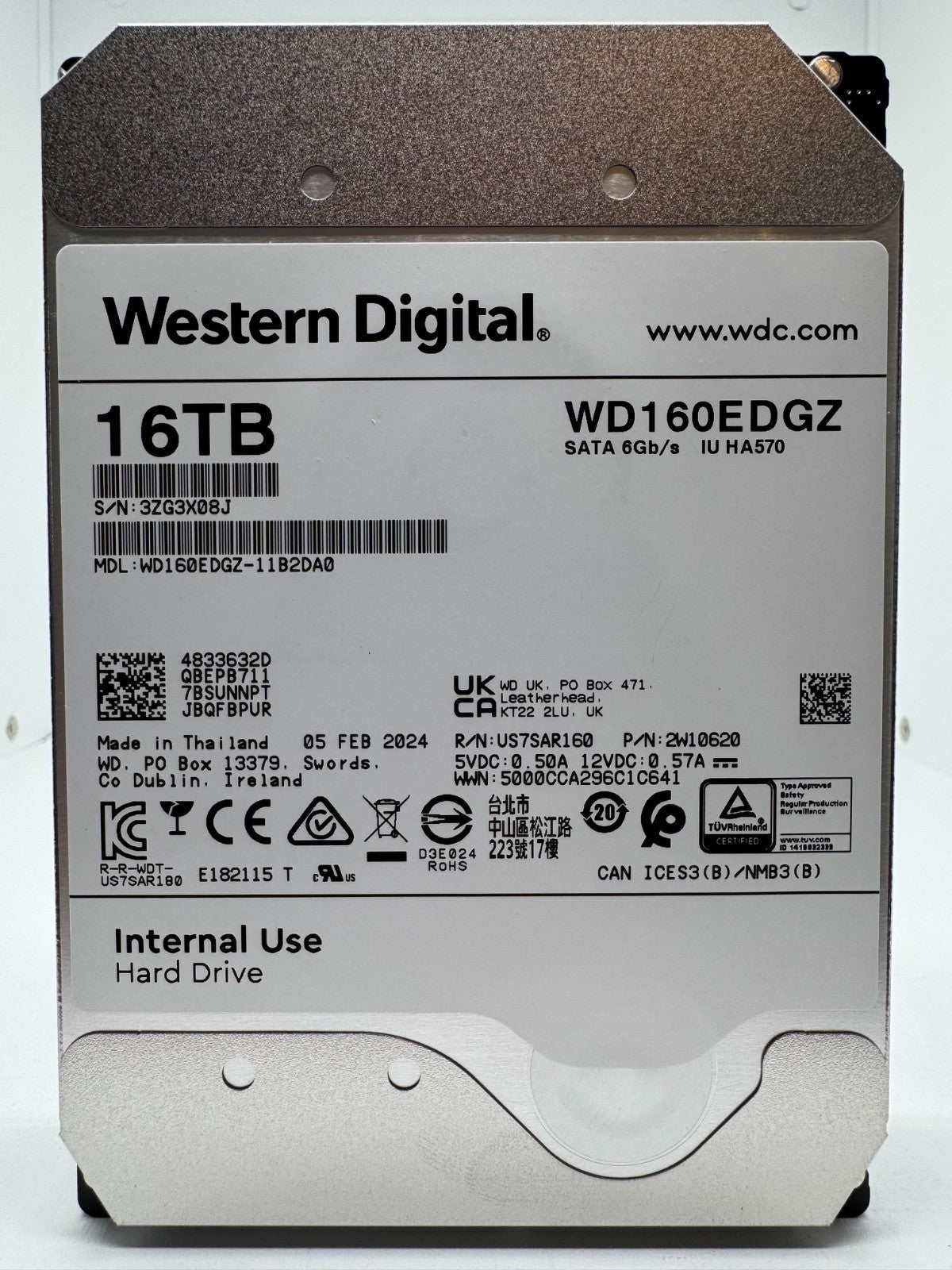 Western Digital WD160EDGZ interne Festplatte 16TB 7200upm SATA3 HDD 3,5 Zoll 08J