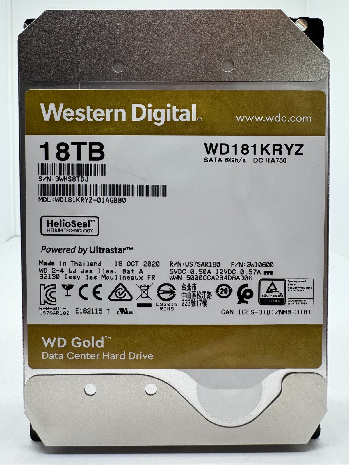 Western Digital WD GOLD WD181KRYZ interne Festplatte 18TB 7200upm SATA3 3,5"