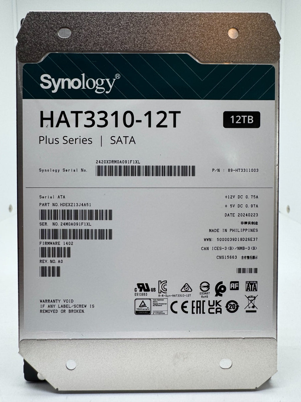 Synology Plus HAT3310 12TB (HAT3310-12T) 3.5" SATA Festplatte 171 Power on Hours