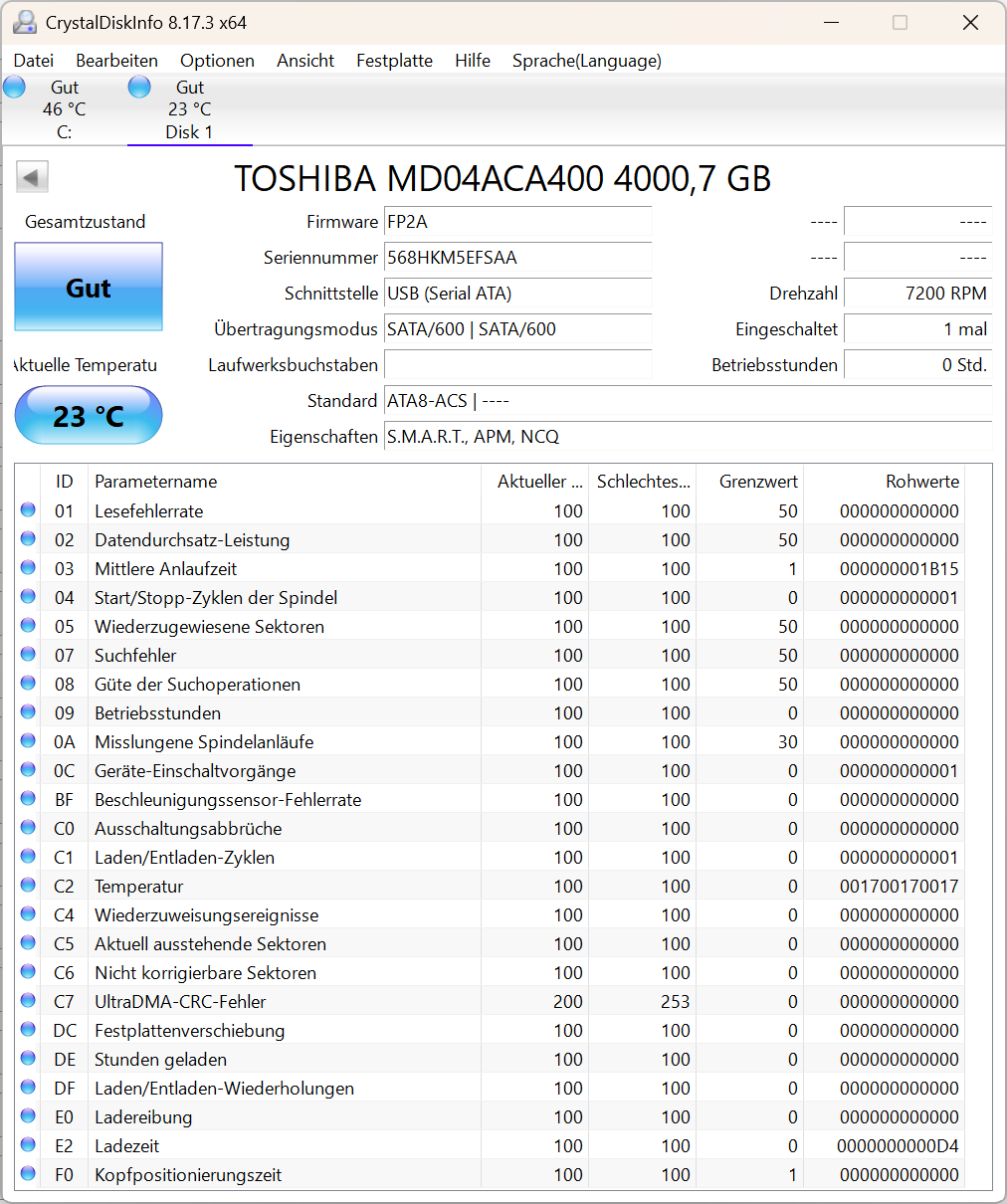 Toshiba 4TB Interne Festplatte MD04ACA400 3,5 Zoll HDD 7200RPM 4 TB