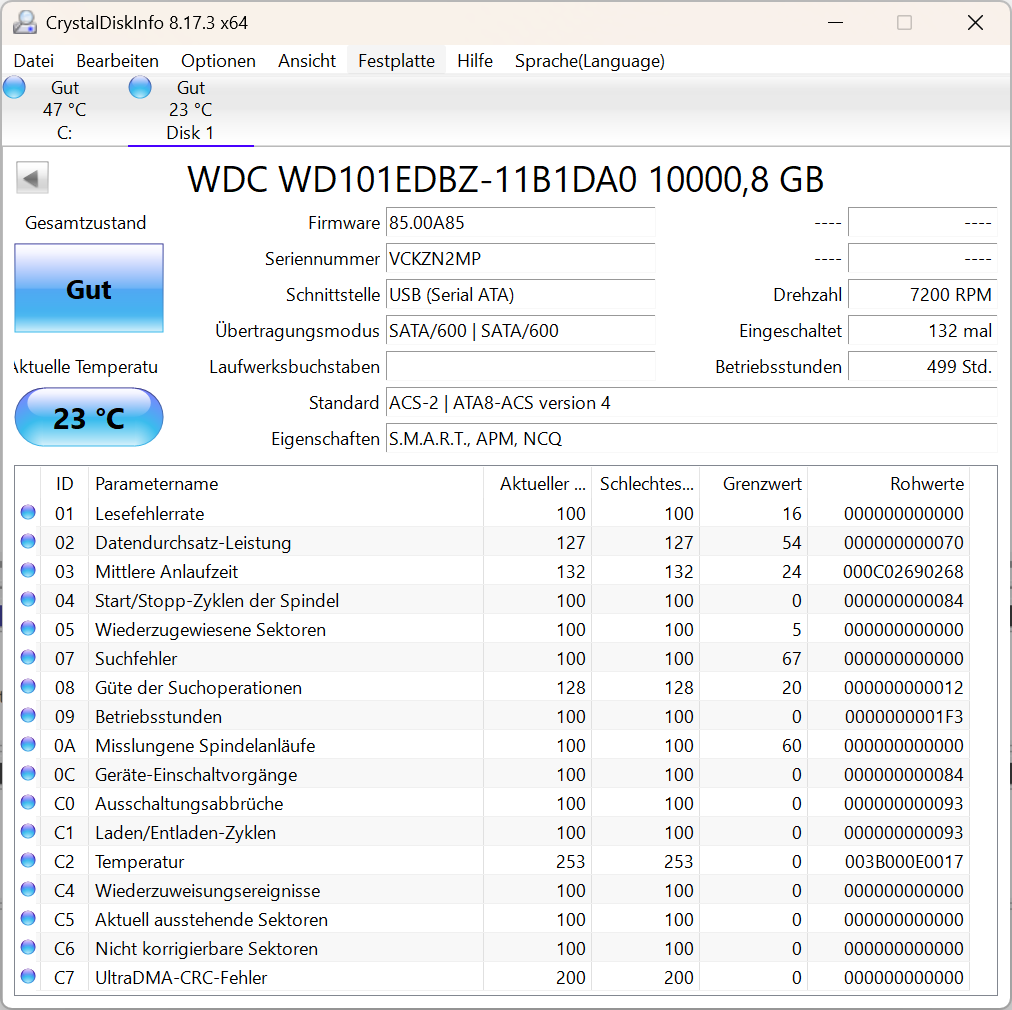 Western Digital WD WD101EDBZ 11B1DA0 - 10TB Festplatte HDD 7200upm SATA3 10 TB