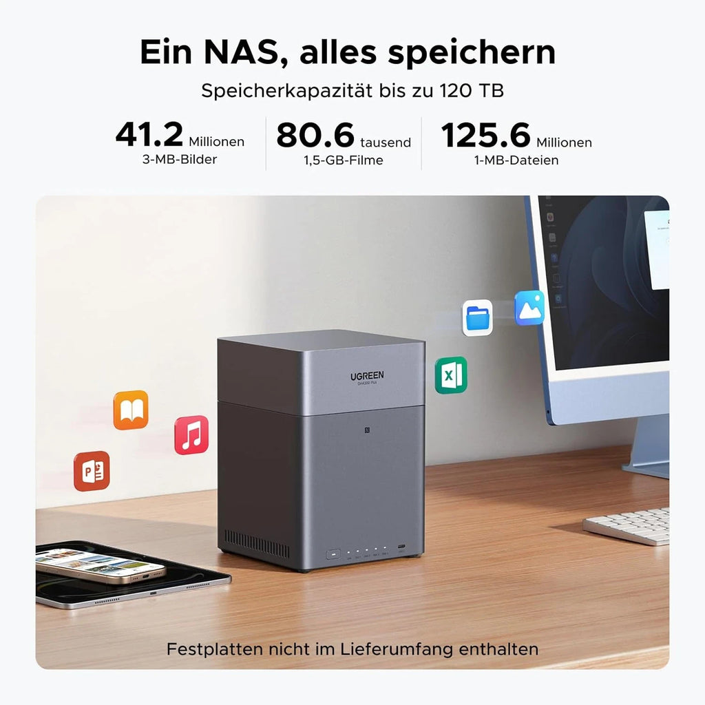 Ugreen NASync DH4300 Plus inkl. 24TB (4x 6TB Bestpreis Festplatte) Desktop NAS