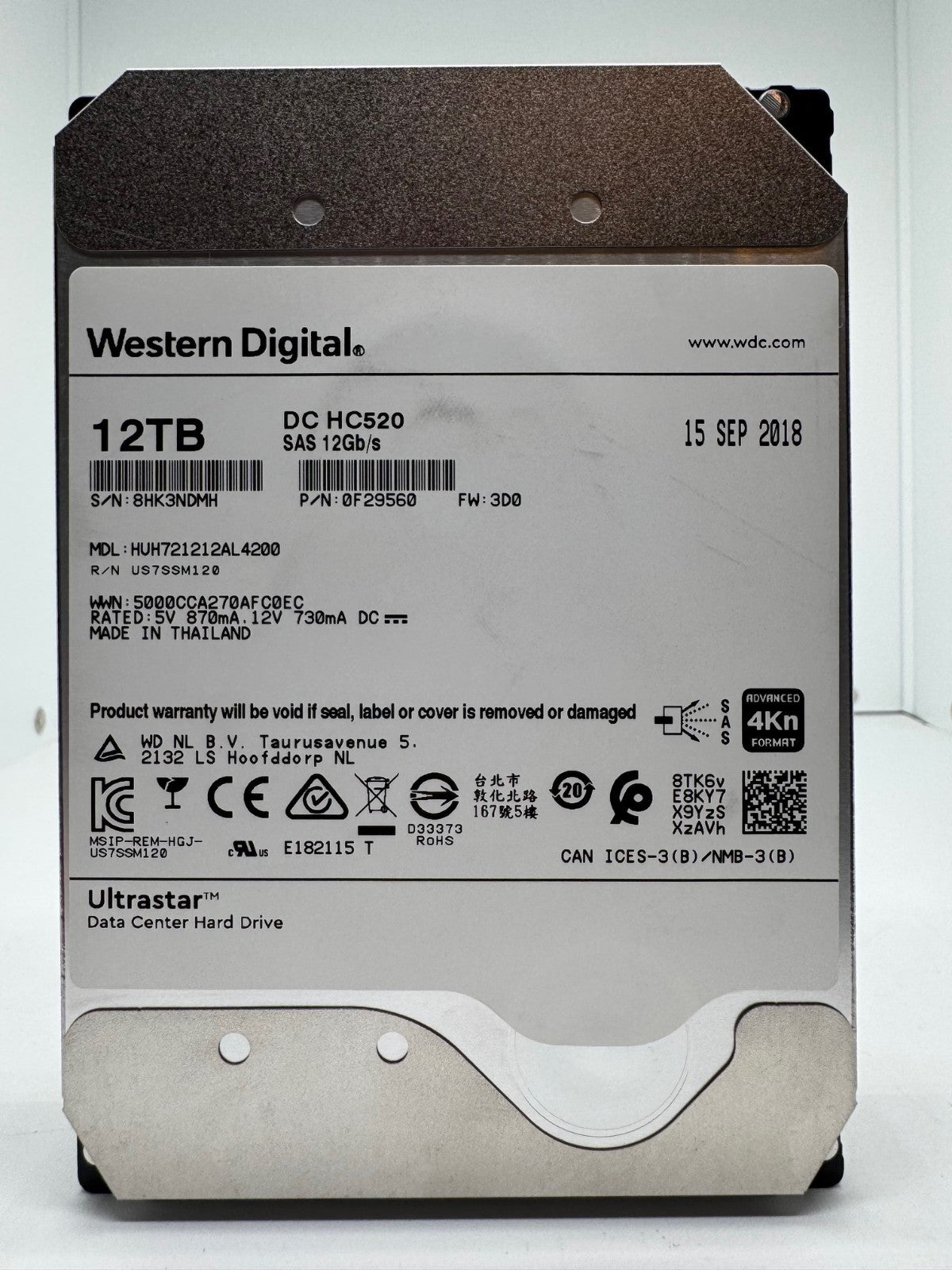 Western Digital Ultrastar DC HC520 12TB 3.5" 7.2K 12G SAS HDD HUH721212AL4200