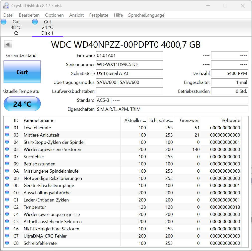 Western Digital WD40NPZZ - WD Blue 4TB 2,5 Zoll Festplatte 5400RPM SATA3 15mm