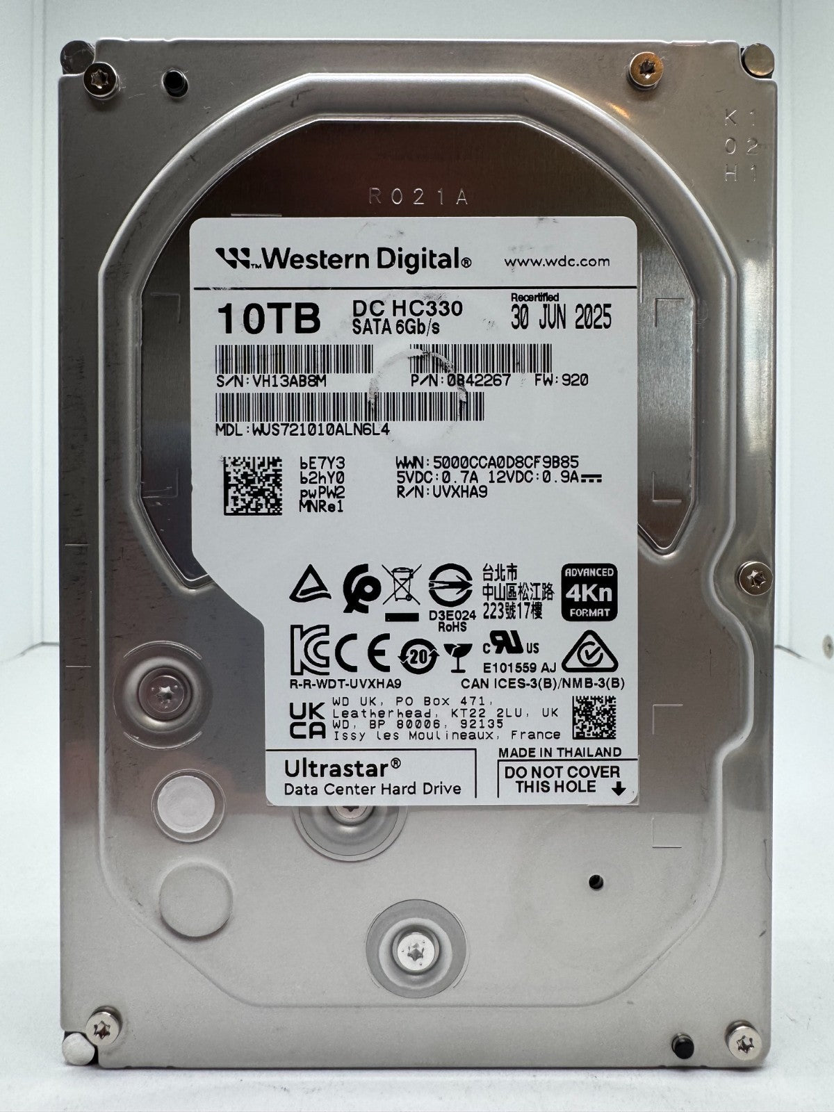 Western Digital Ultrastar DC HC330 10TB Festplatte SATA3 WUS721010ALN6L4 -B8M