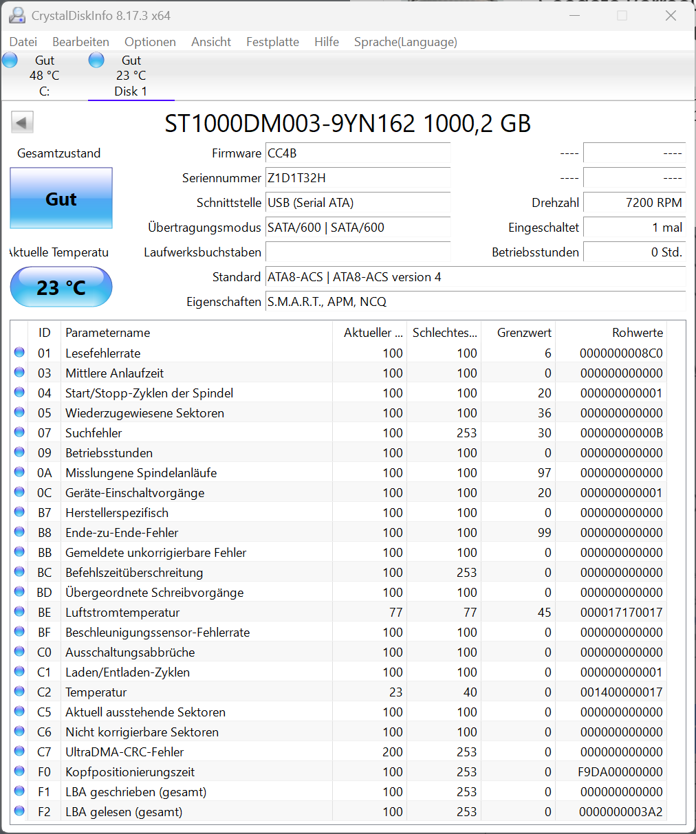 Seagate Barracuda ST1000DM003 Interne Festplatte 1TB 3,5" HDD SATA -32H