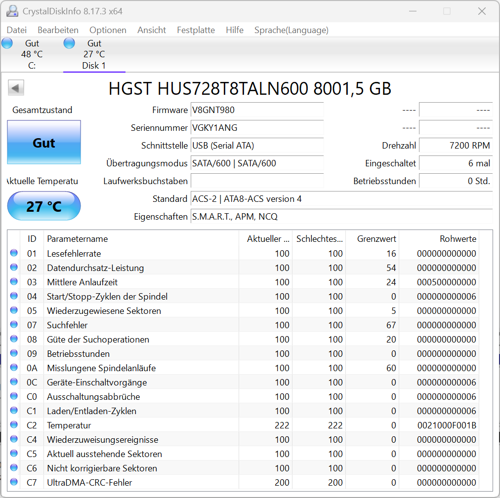 Western Digital Ultrastar DC HC320 8TB Festplatte SATA3 HUS728T8TALN600 -ANG