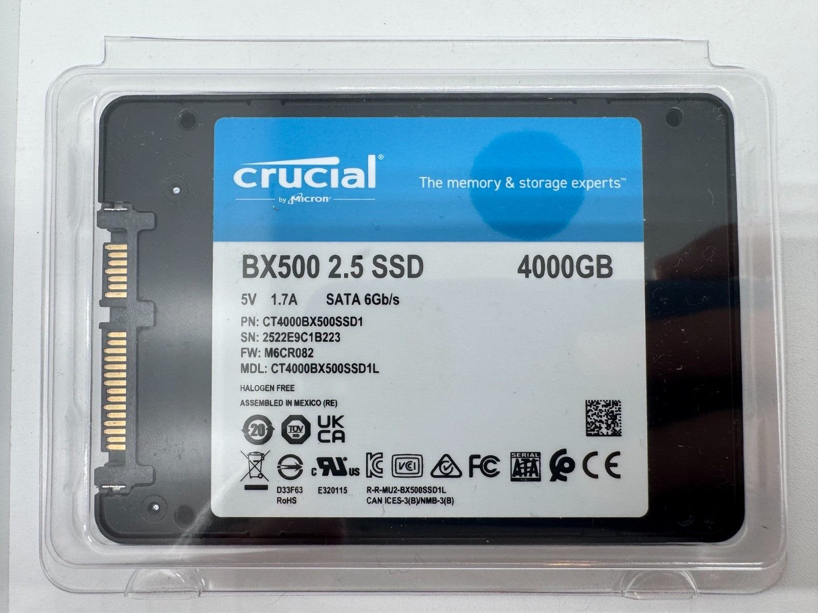 Crucial BX500 SSD 4TB 2.5 Zoll SATA 6Gb/s (CT4000BX500SSD1) 4 TB