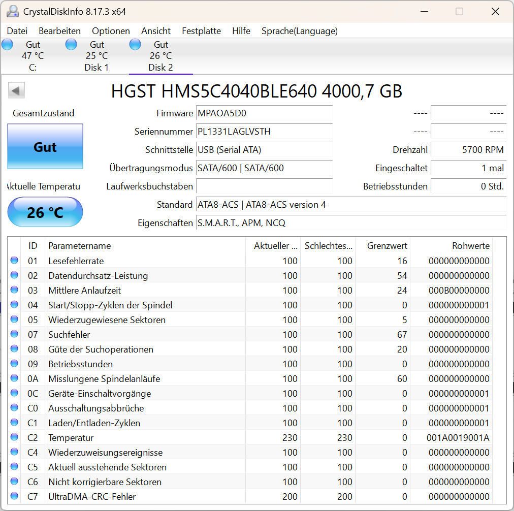 HGST MegaScale HMS5C4040BLE640 0F22146 4TB interne Festplatte SATA III 3,5" 4 TB