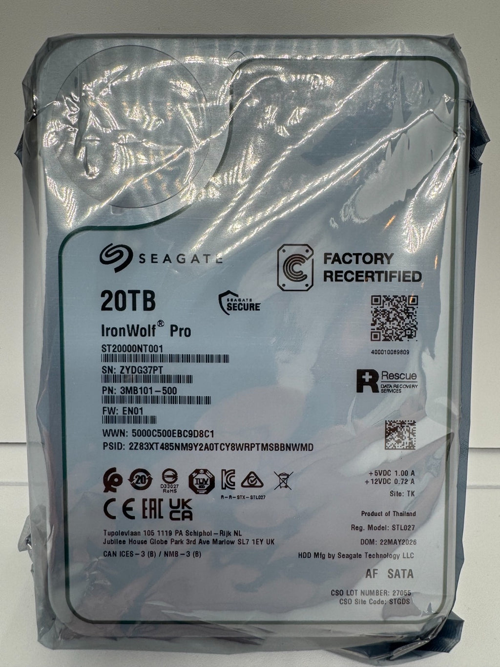 Seagate IronWolf Pro ST20000NT001 NAS HDD 20TB 3,5 Zoll SATA3 CMR 20 TB -7PT