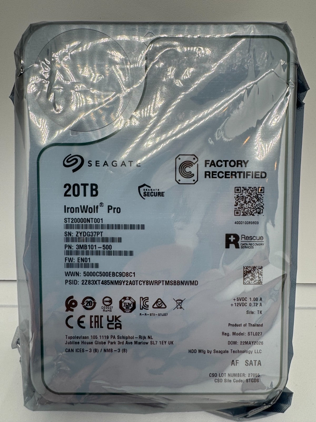 Seagate IronWolf Pro ST20000NT001 NAS HDD 20TB 3,5 Zoll SATA3 CMR 20 TB -7PT