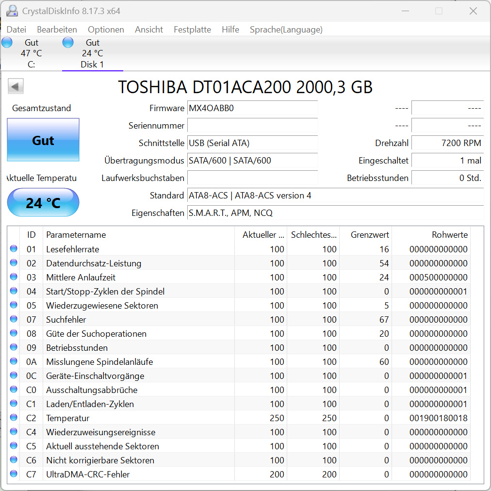 Toshiba DT01ACA200 Festplatte 2TB intern 3.5" SATA3 7200rpm 2TB Desktop HDD