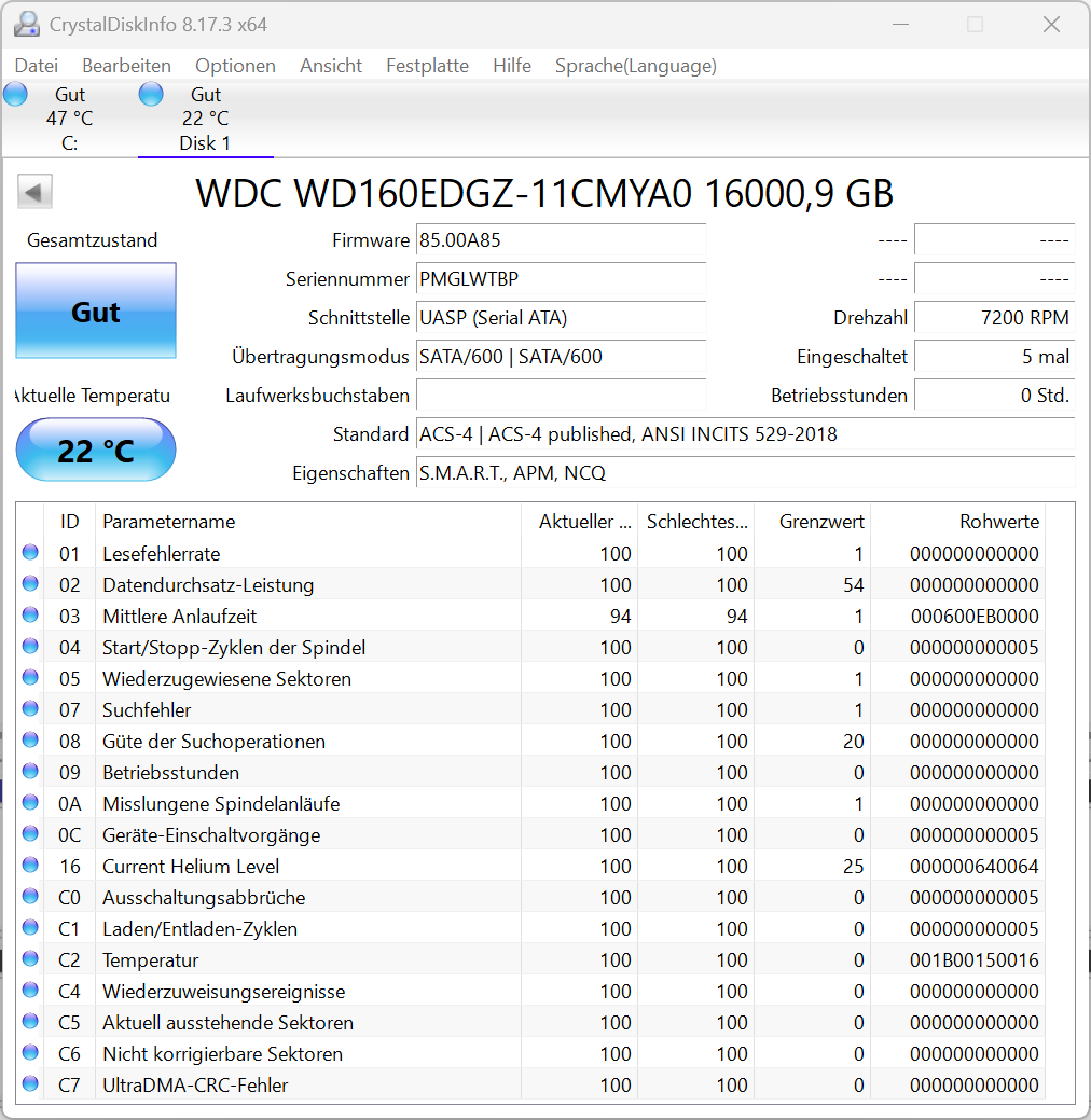 Western Digital WD160EDGZ interne Festplatte 16TB 7200upm SATA3 HDD 3,5 Zoll
