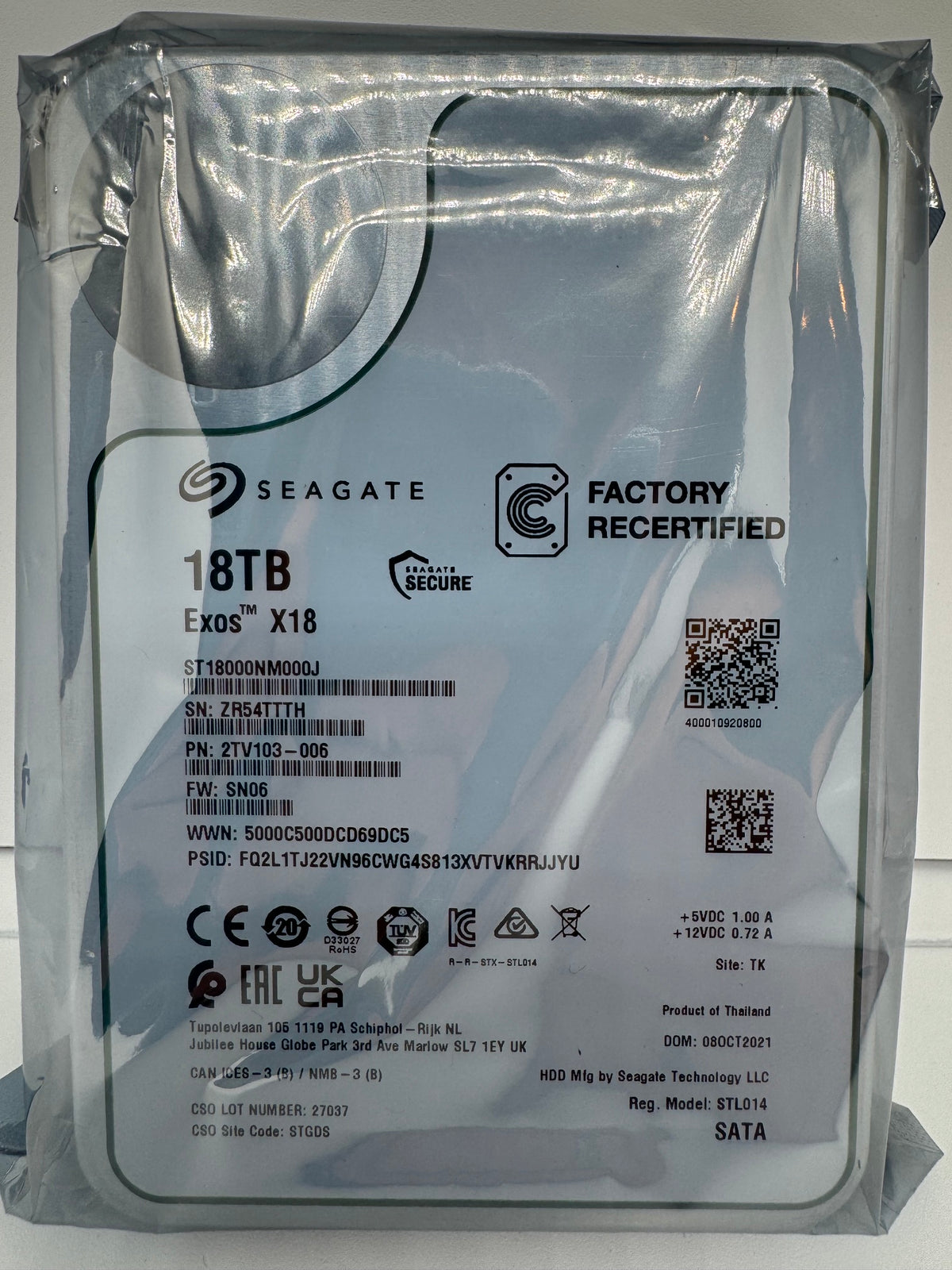 Seagate Exos X18 18TB interne Festplatte ST18000NM000J 3,5 Zoll SATA3 - refurbished
