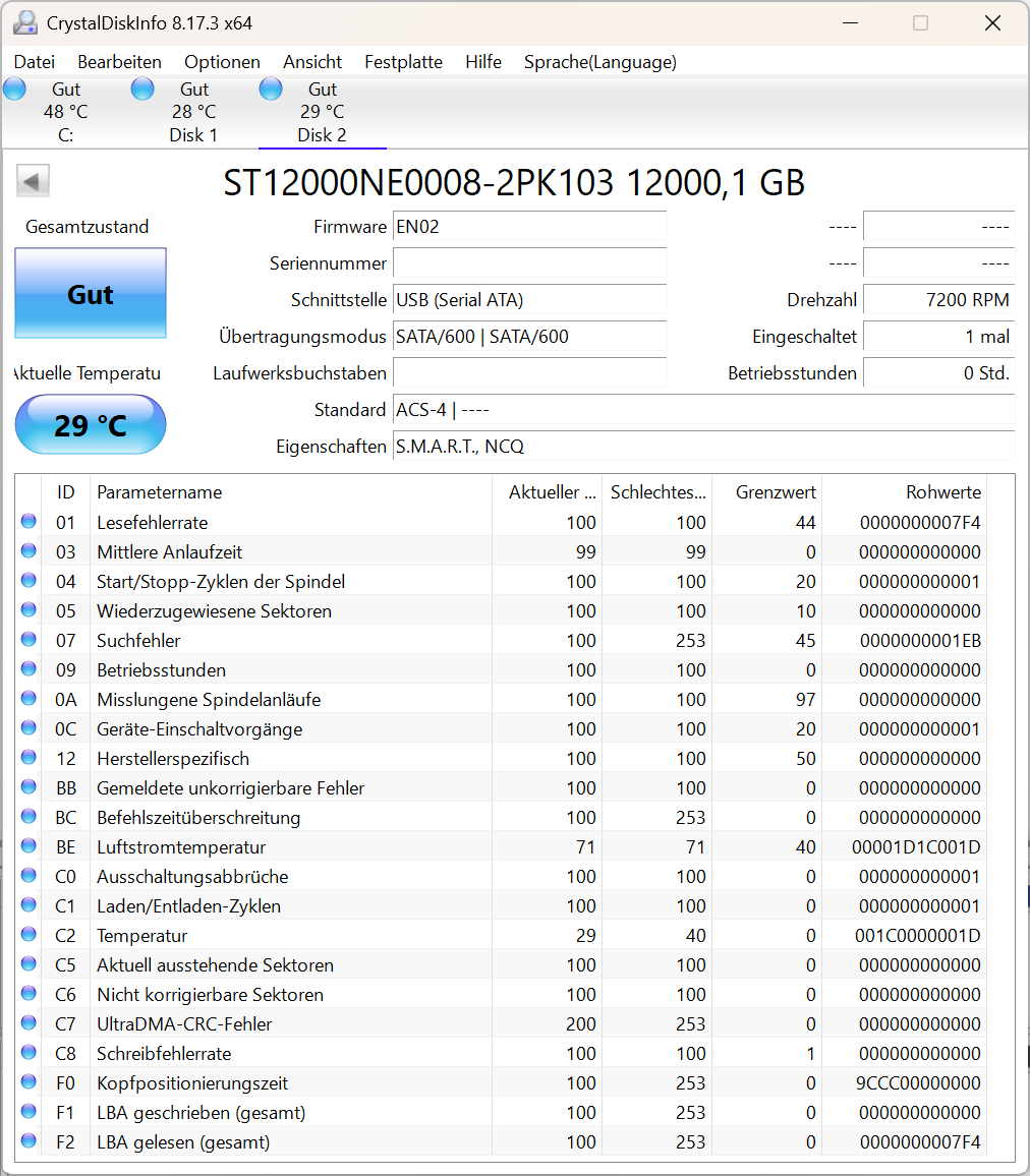 Seagate IronWolf Pro ST12000NE0008 NAS HDD - 12TB 3,5 Zoll SATA3 CMR 12 TB