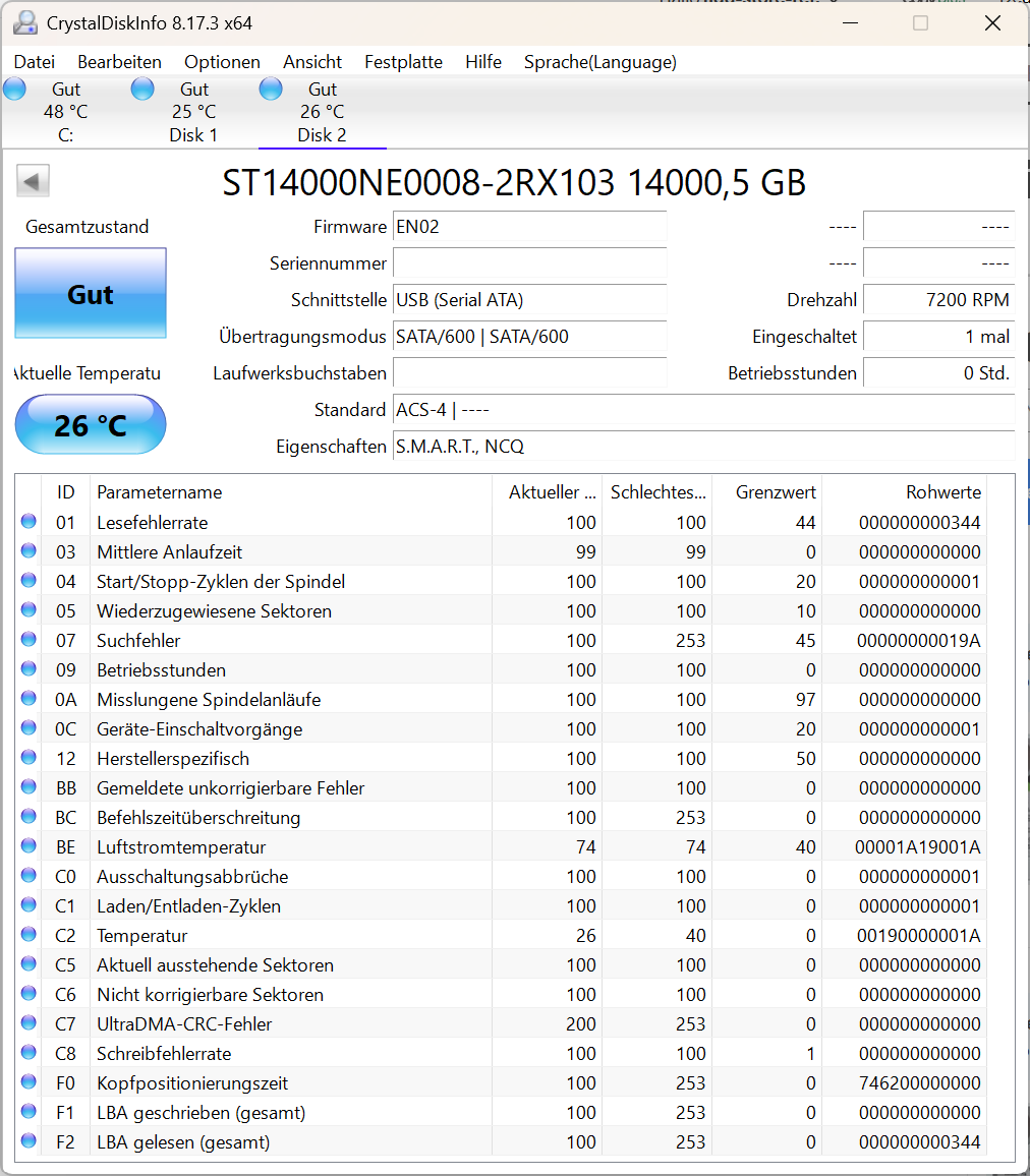 Seagate IronWolf Pro ST14000NE0008 NAS HDD - 14TB 3,5 Zoll SATA3 CMR 14 TB