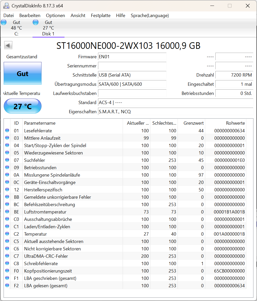 Seagate IronWolf Pro NAS HDD ST16000NE000 - 16TB 3,5 Zoll SATA3 CMR 16 TB