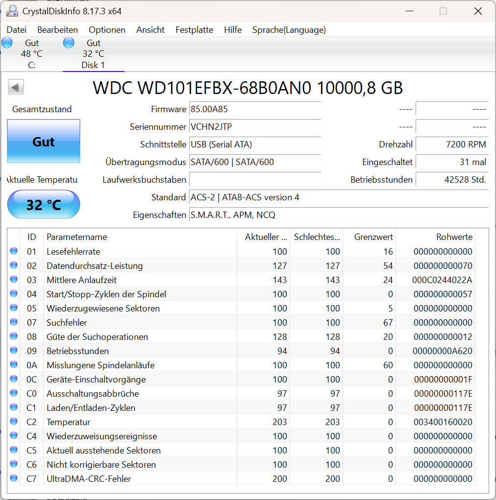 Western Digital WD RED Plus WD101EBFX 10TB interne Festplatte 7200 RPM SATA3