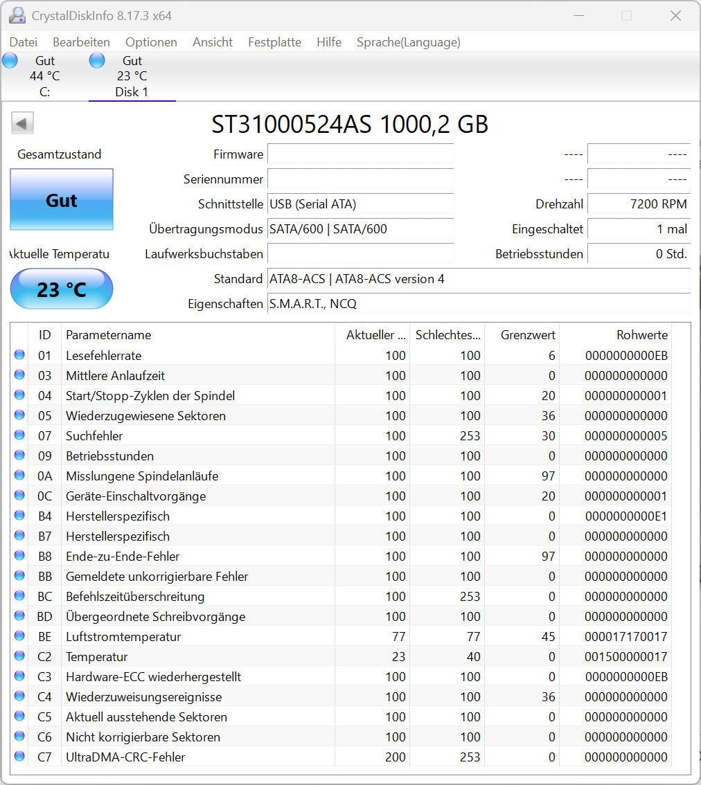 Seagate BarraCuda 7200.12 ST31000524AS Interne Festplatte 1TB 3,5" HDD SATA